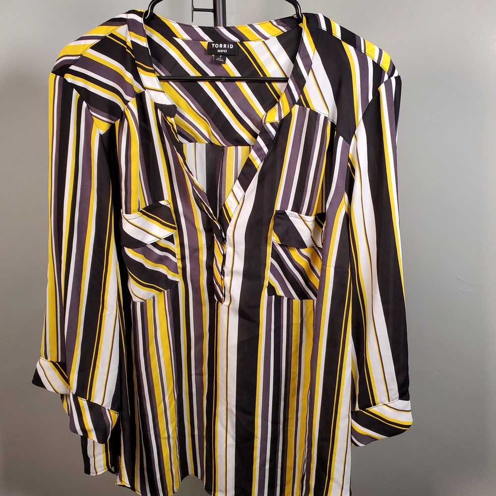 Torrid Women's Striped Blouse - Yellow, Black, White